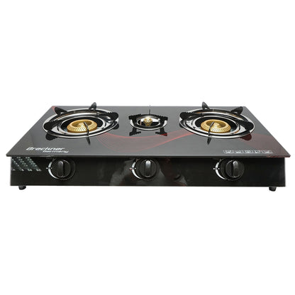 Gas stove, 3-burner cast iron 2.5KW, tempered glass 700x380x94mm Breckner Germany