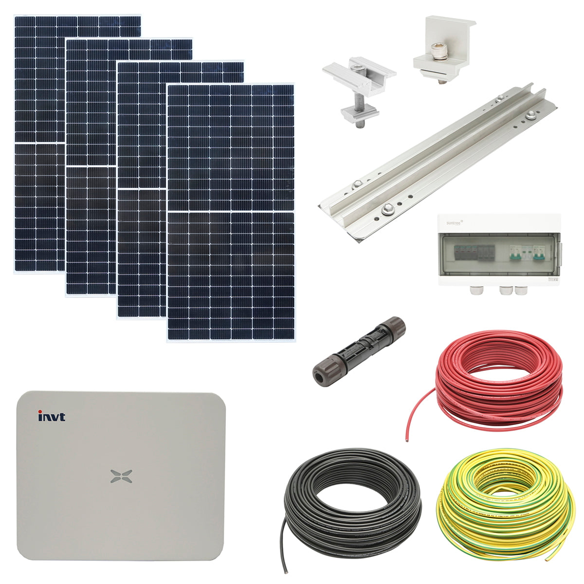 Three-phase photovoltaic solar system, ON-GRID prosumer 5KW with 12 Risen 450W photovoltaic panels mounted on sheet metal roofing.