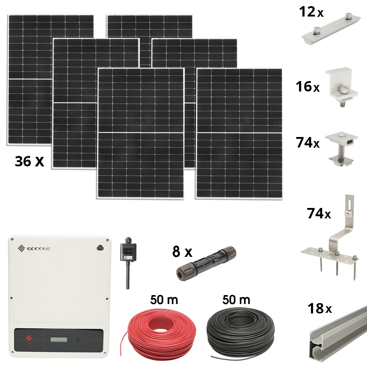 15KW ON-GRID three-phase photovoltaic solar system kit with 36x450W panels, prosumer WIFI with fixed roof tile mounting system Breckner Germany