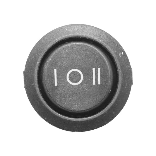 Universal round switch 3 pins fi 20mm with dead point ON-OFF-ON I-O-II 6A 250VAC/10A 125VAC
