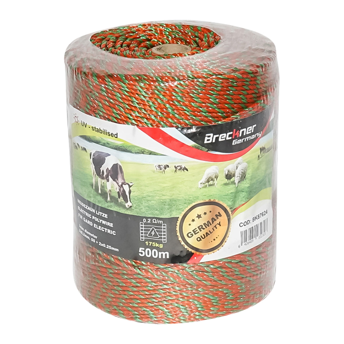 Orange-green wire roll of 3 mm 3x0.2mm SS + 2x0.25mm CU, 500m electric fence Breckner Germany