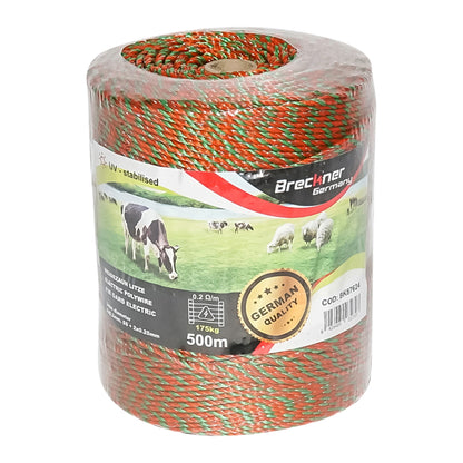 Orange-green wire roll of 3 mm 3x0.2mm SS + 2x0.25mm CU, 500m electric fence Breckner Germany