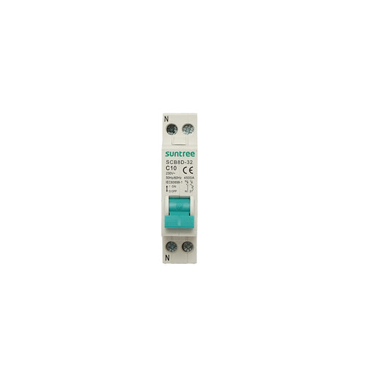Bipolar automatic circuit breaker 1P+N, 10A, 4.5kA Suntree
