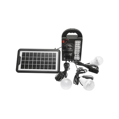 Portable LED lighting kit with 3 bulbs/projector, solar panel and 6V, 3Ah battery for fishing camping GD-17