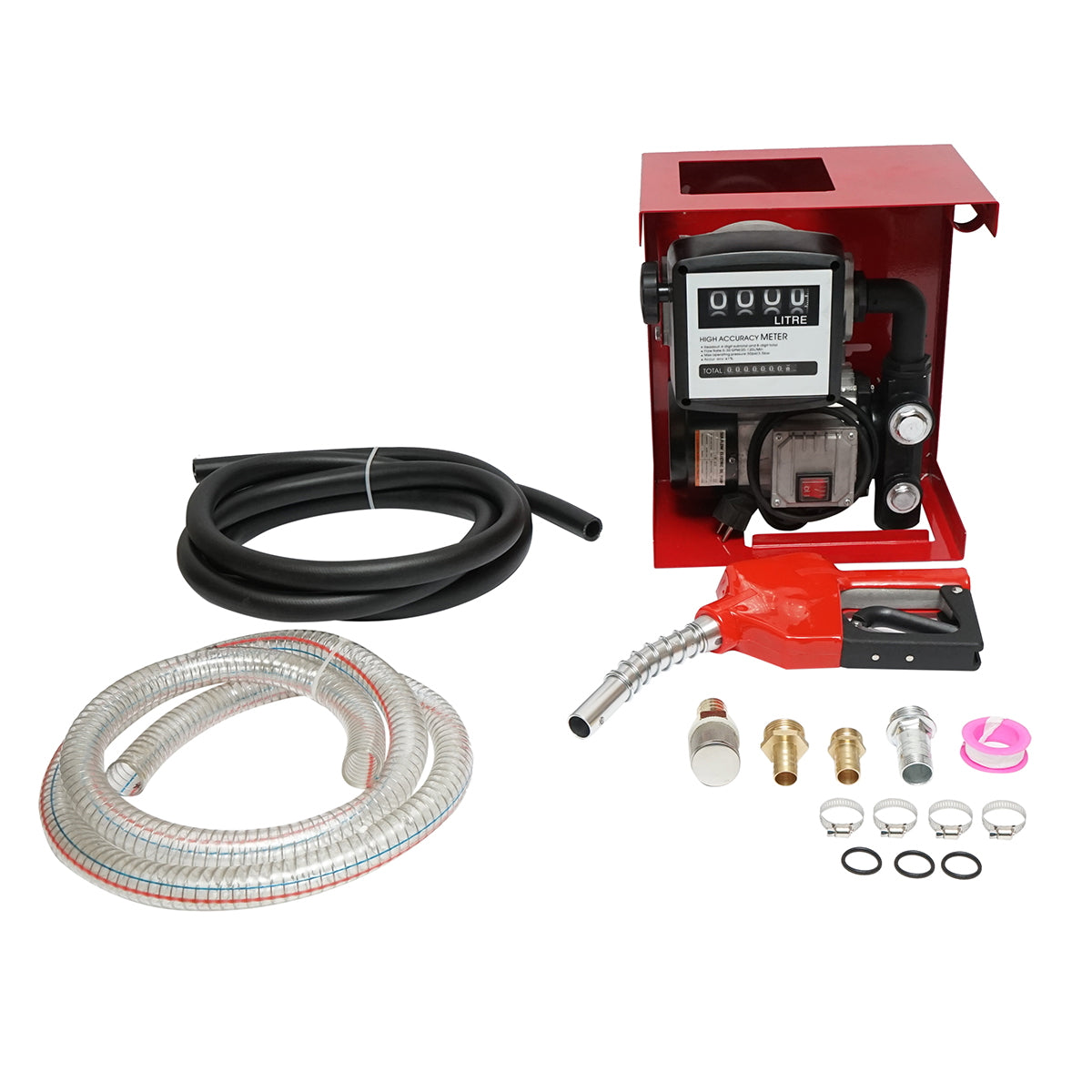 Diesel transfer pump kit 220V 550W with meter, 1.5m suction hose, 4m transfer hose, and Breckner Germany gun