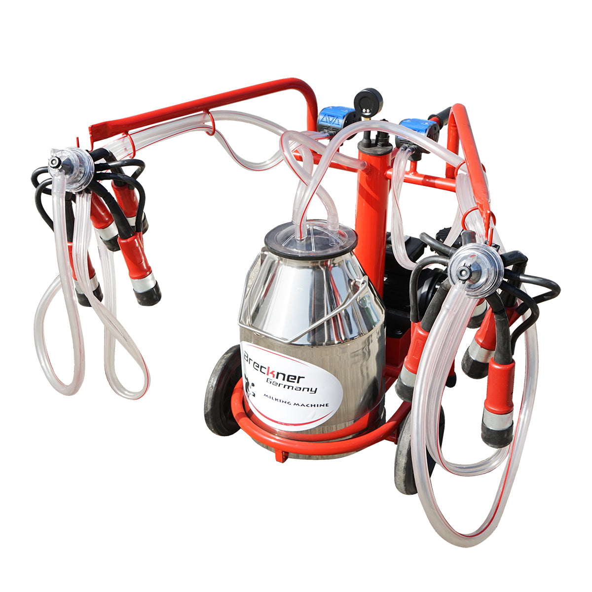 Milking machine for cows, 2 positions, 30L stainless steel tank with vacuum frame, Breckner Germany