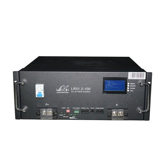Lithium storage battery 5.12KW LifePo4 51.2V, 100Ah with BMS, LCD display, temperature protection, parallel connection Leoch Battery