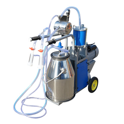 Single post milking machine 550W, 220V stainless steel 25L tank, milking group with 2 suction cups, vacuum pressure 45-50 kPa, pulsations 60-80 cpm