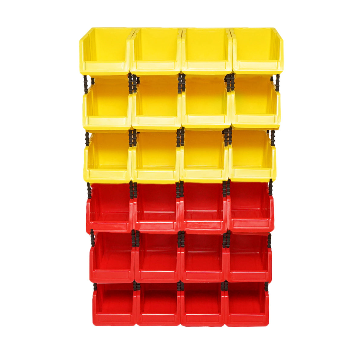 Stand with 24 boxes for storage/organization, red plastic box, yellow, 700x300x1150mm