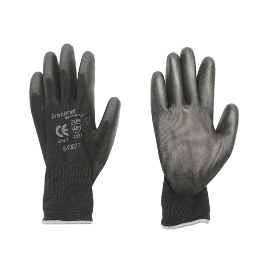 Synthetic work gloves, rubberized black, size 9, Breckner Germany