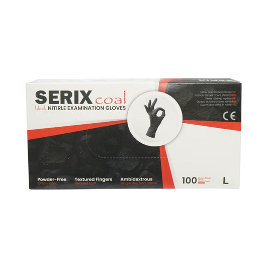 Black nitrile gloves, powder-free, with textured fingers, size L, 100 pieces/box