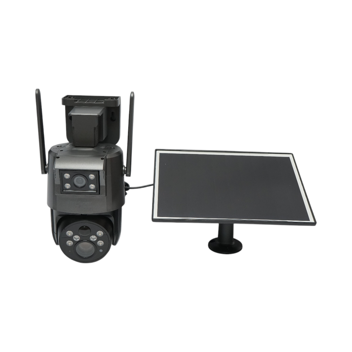 Dual-lens surveillance camera 6 MP, 4G, WIFI 2.4 GHz with solar panel, 10000 mAh battery, 360 degrees PTZ, human PIR detection, night vision and Ubox application.