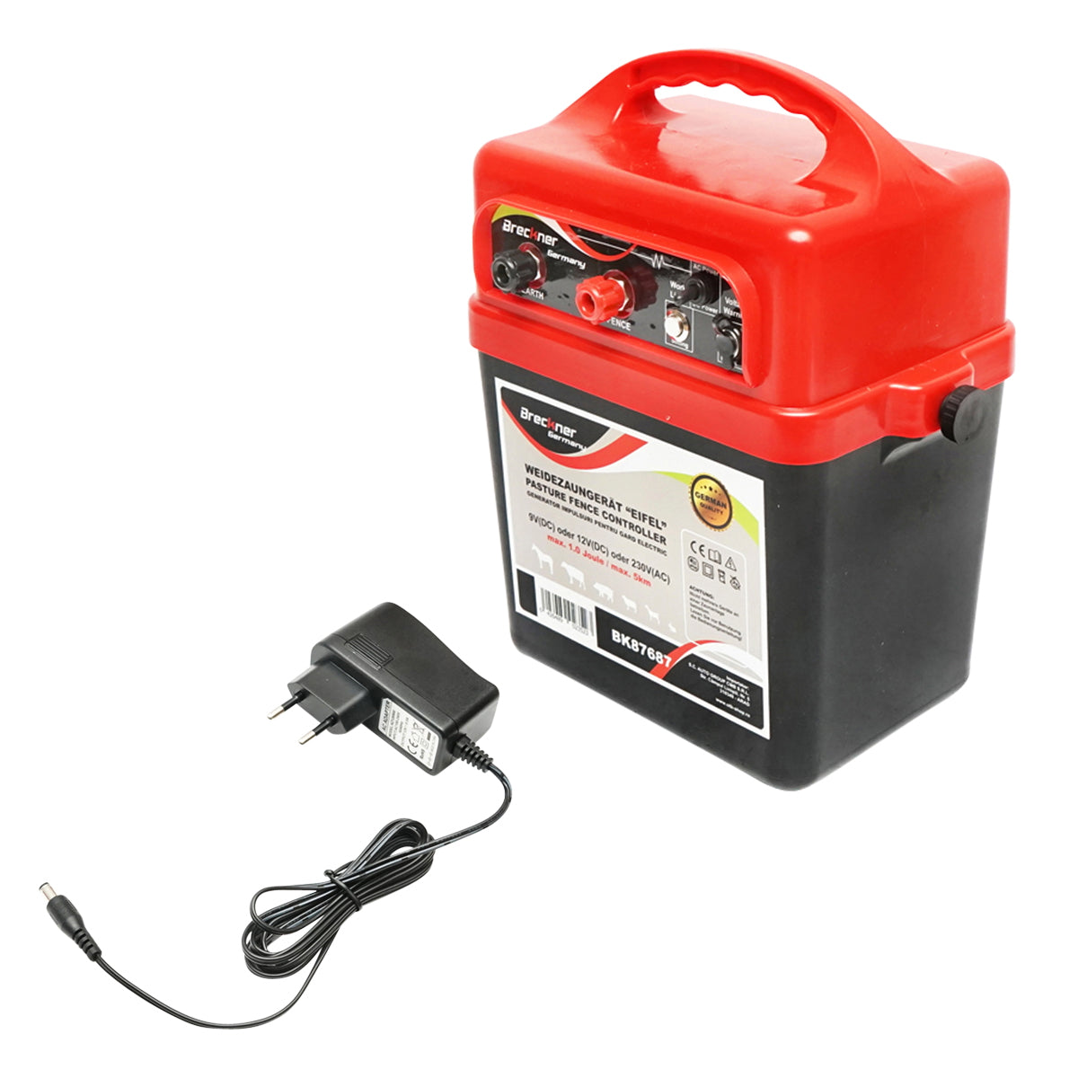 Impulse generator device 9-12V or 220V, 1 Joule, 5km for electric fence Breckner Germany