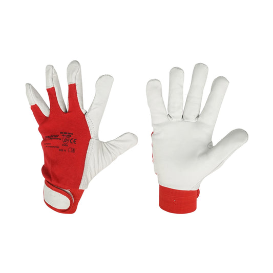White-red goat leather work gloves size 11