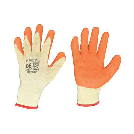 Yellow-orange latex cotton work gloves size 10 Breckner Germany