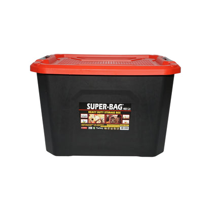 Box, heavy duty storage box 40L with lid, red 490x380x200mm Breckner Germany