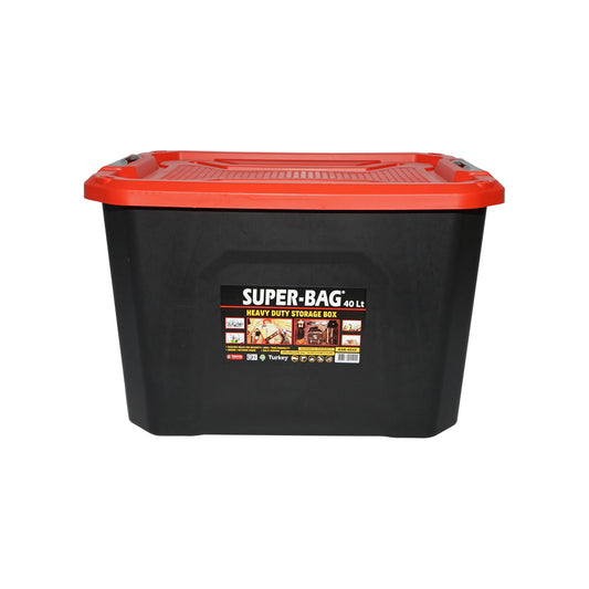 Box, heavy duty storage box 40L with lid, red 490x380x200mm Breckner Germany
