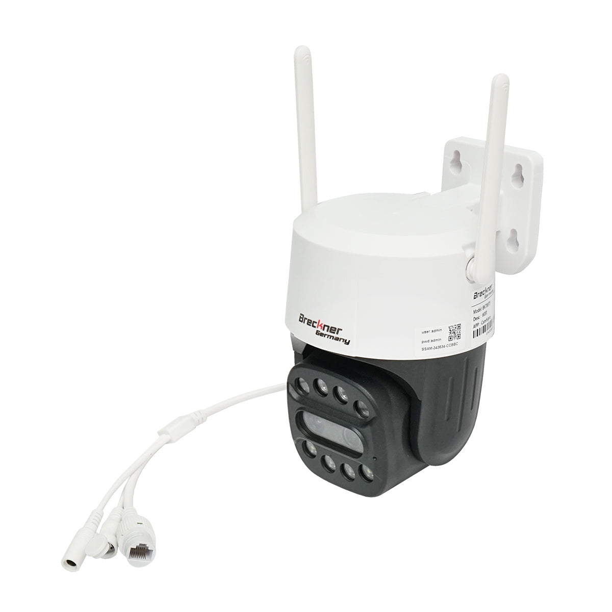 Indoor/outdoor WIFI surveillance camera 4M ultra HD, PTZ, motion sensor, rotatable, 90 degrees, 220V IP66 Breckner Germany