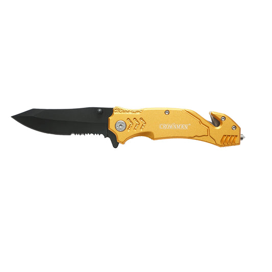 Multifunctional folding knife made of stainless steel, aluminum handle, belt clip 205mm Crownman