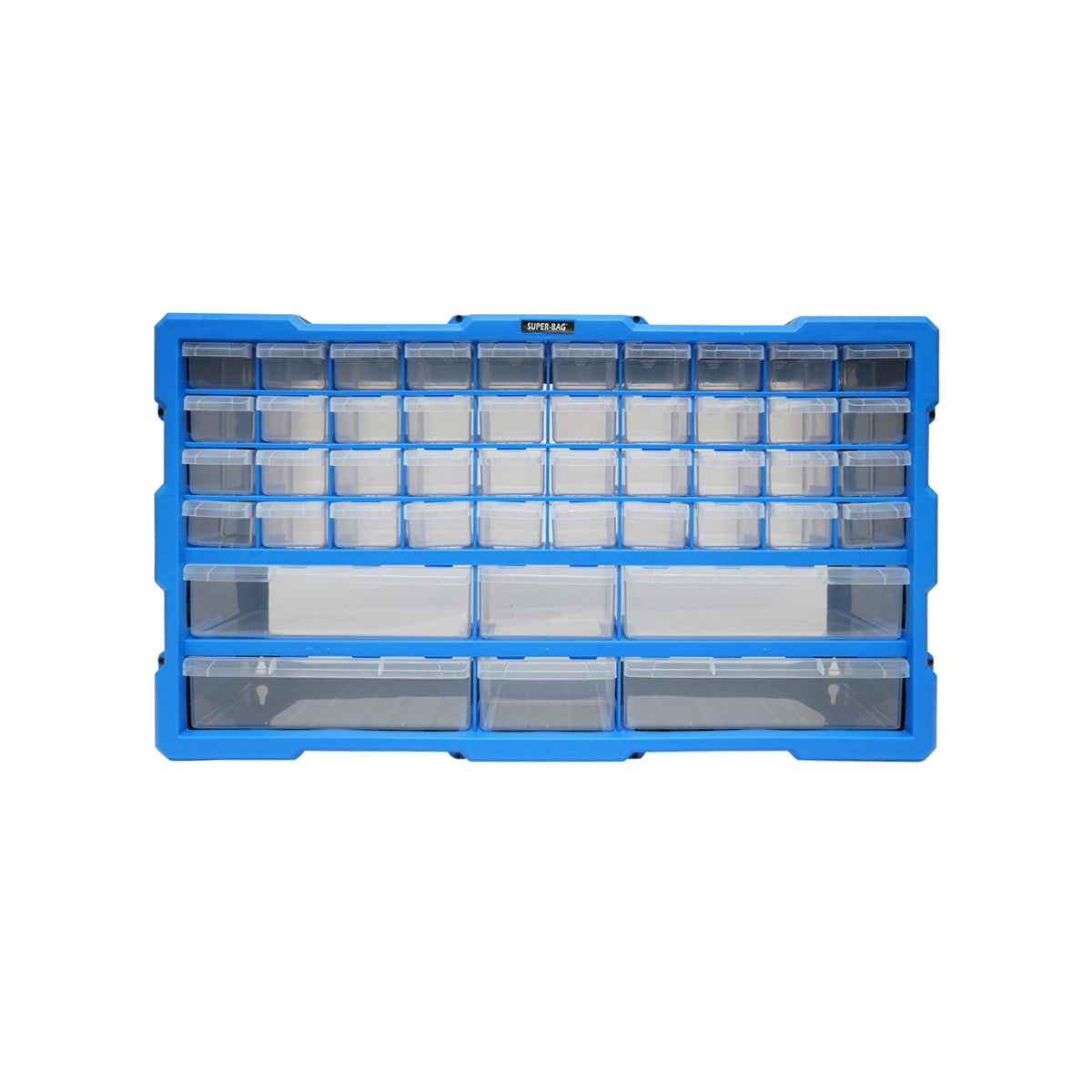 Modular blue plastic storage box, 46 drawers 620x157x360mm Breckner Germany