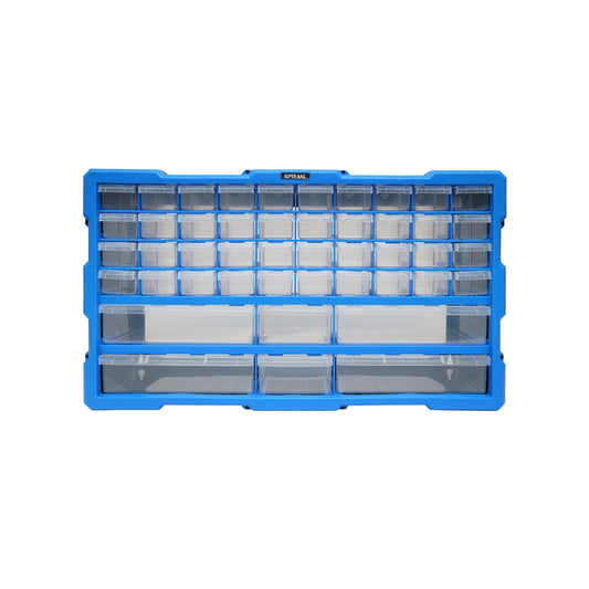 Modular blue plastic storage box, 46 drawers 620x157x360mm Breckner Germany
