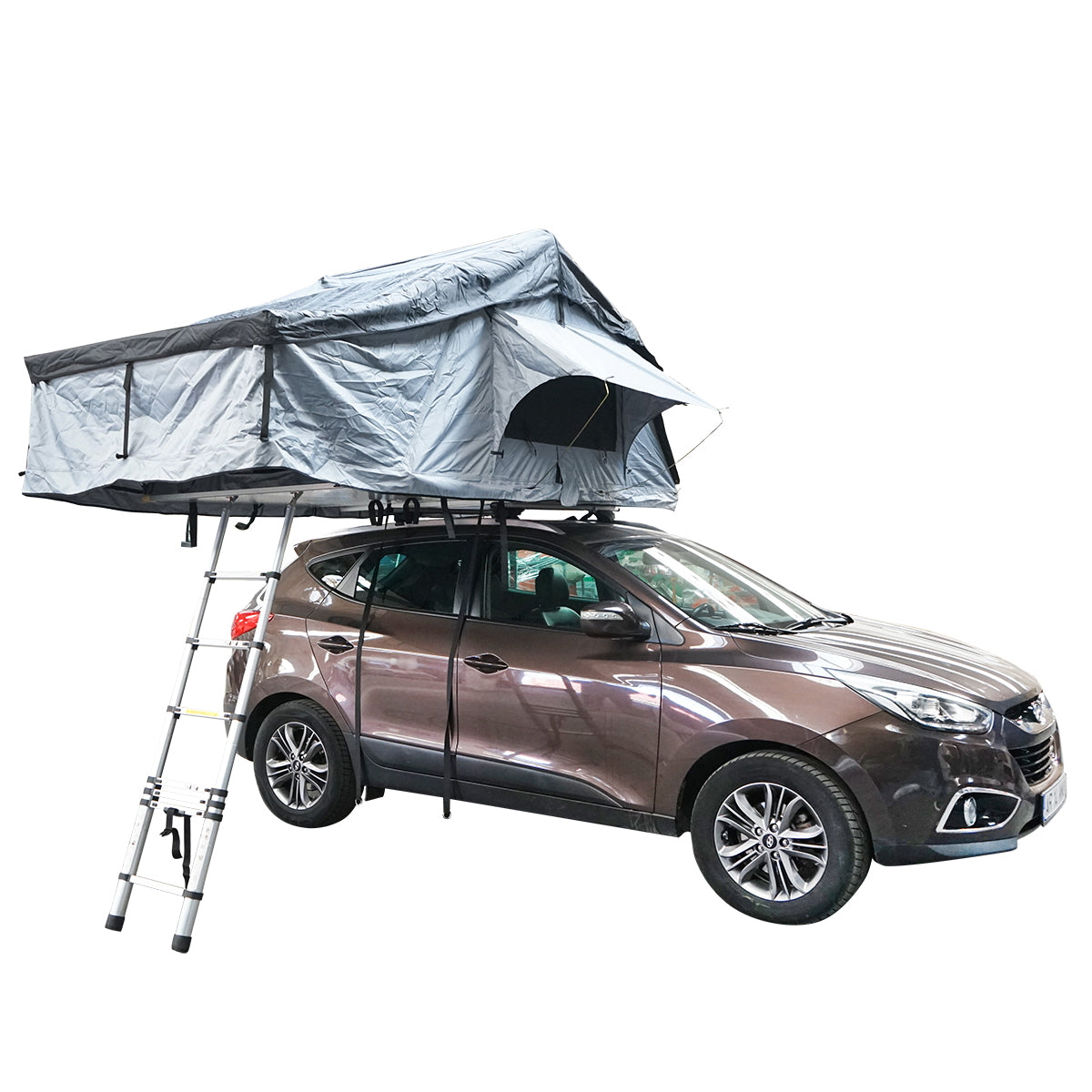Waterproof car tent for 3 people, ceiling attachment with extension, platform, and ladder