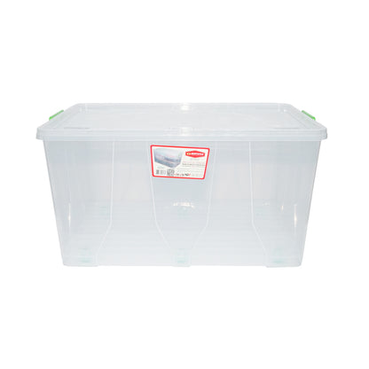 Storage box 120L with lid and wheels made of transparent plastic 800x515x420mm