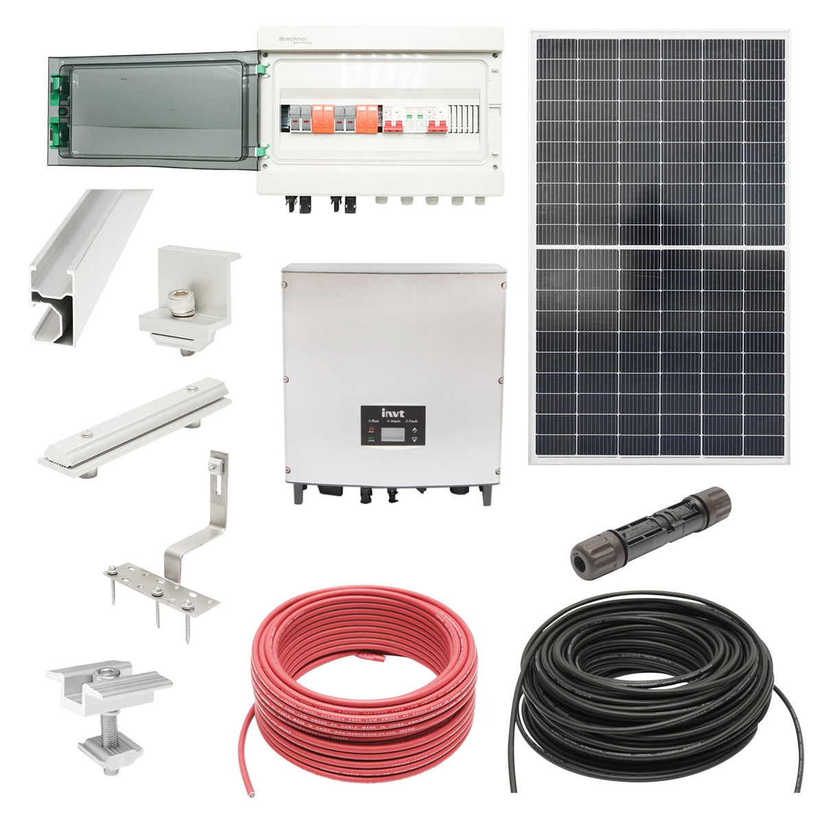 Complete ON-GRID photovoltaic kit with 5KW INVT inverter and POLYCROWN solar panels 12x450W, mounting system on tiles/sheet metal.