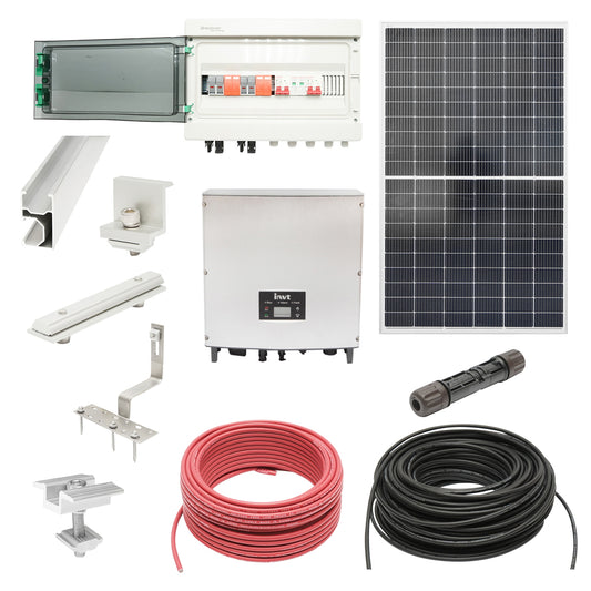 Complete ON-GRID photovoltaic kit with 5KW INVT inverter and POLYCROWN solar panels 12x450W, mounting system on tiles/sheet metal.