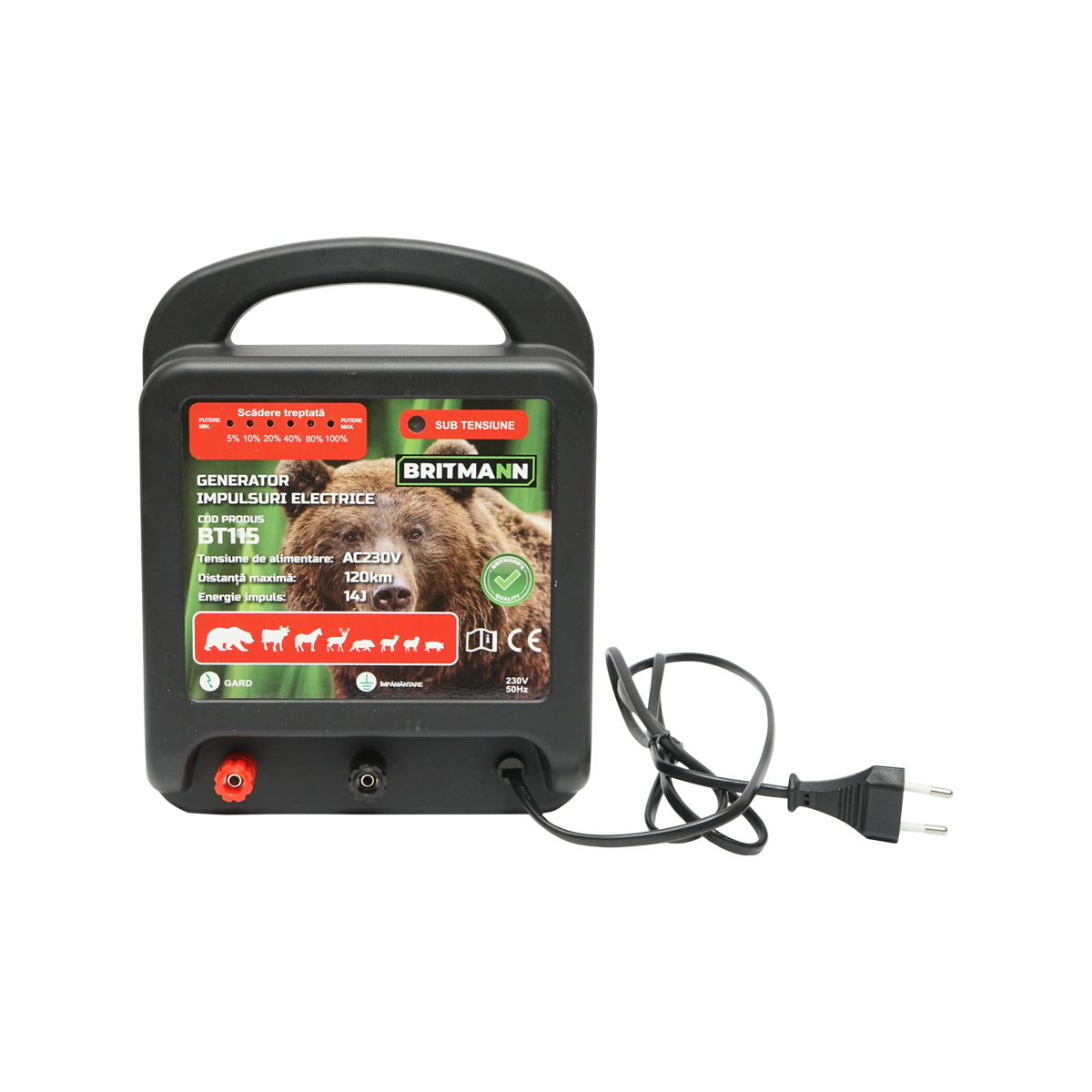 14 Joule pulse generator for electric fence 230V, 120Km Britmann