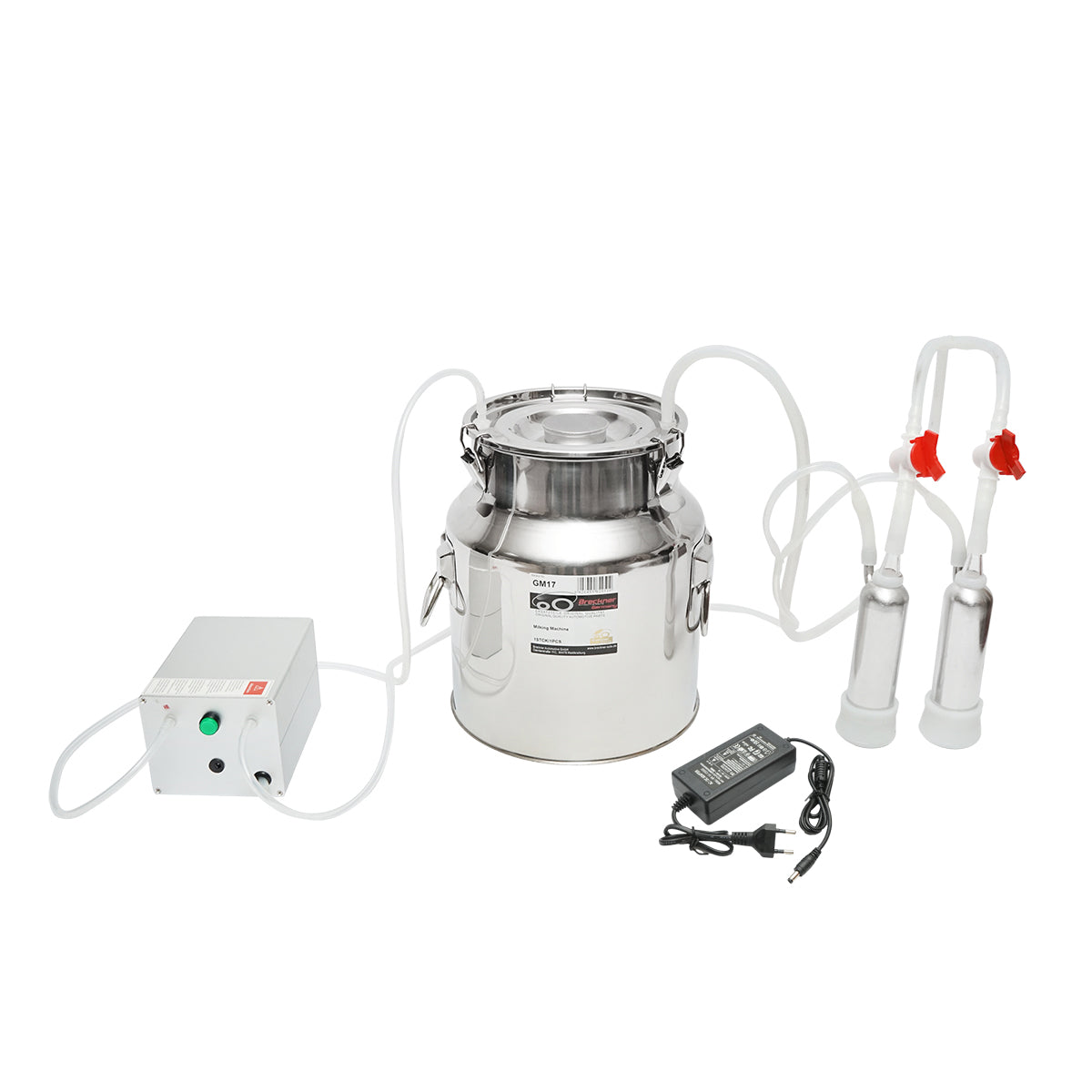 Portable milking machine with 1 unit and 14L stainless steel bucket for goats and sheep