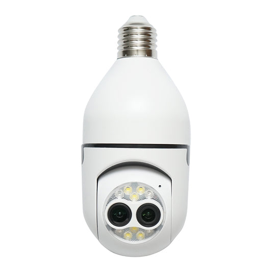 Smart bulb PTZ dual lens surveillance camera, WIFI 2.4G 1080P, E27 bulb type with motion sensor, human detection and iCSee application