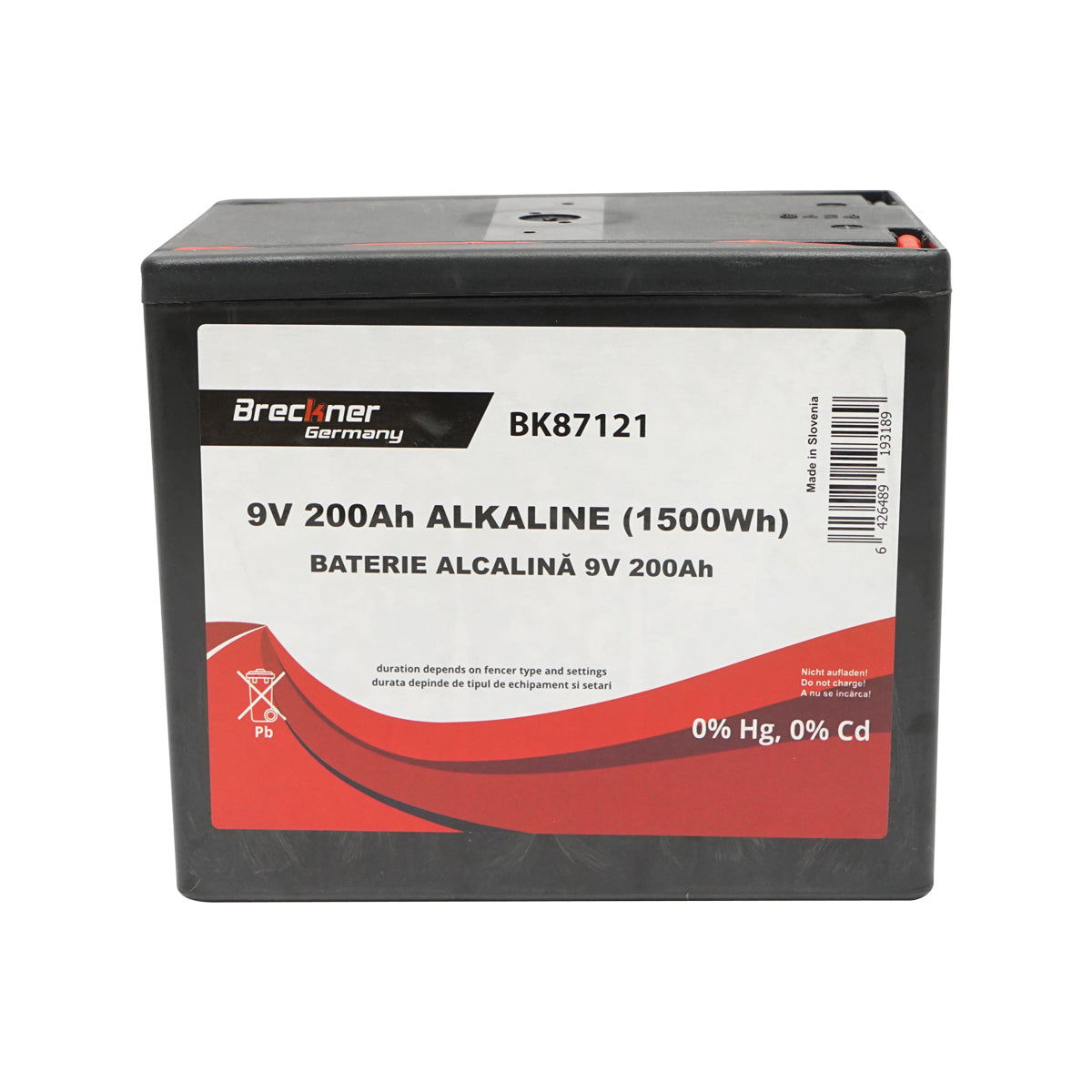 Alkaline dry battery 9V, 200Ah for electric fence Breckner Germany
