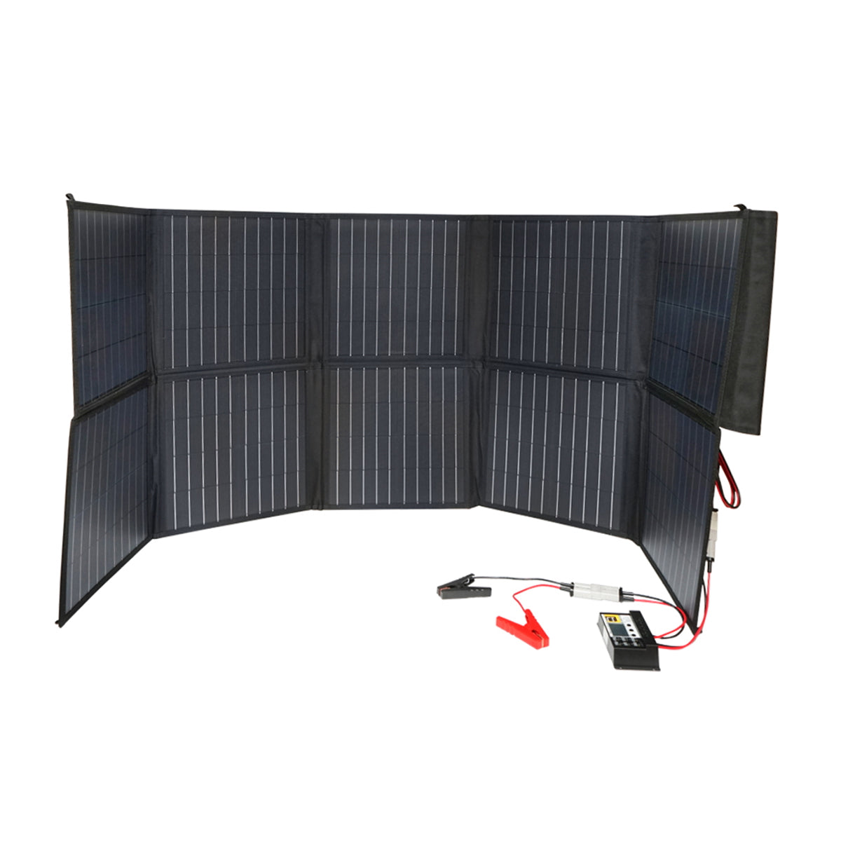 200W solar panel with voltage regulator 12/24V, 20A, 10 segments (370x370x70mm) portable suitcase type Breckner Germany