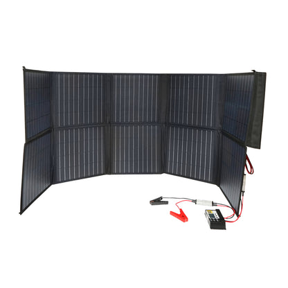 200W solar panel with voltage regulator 12/24V, 20A, 10 segments (370x370x70mm) portable suitcase type Breckner Germany