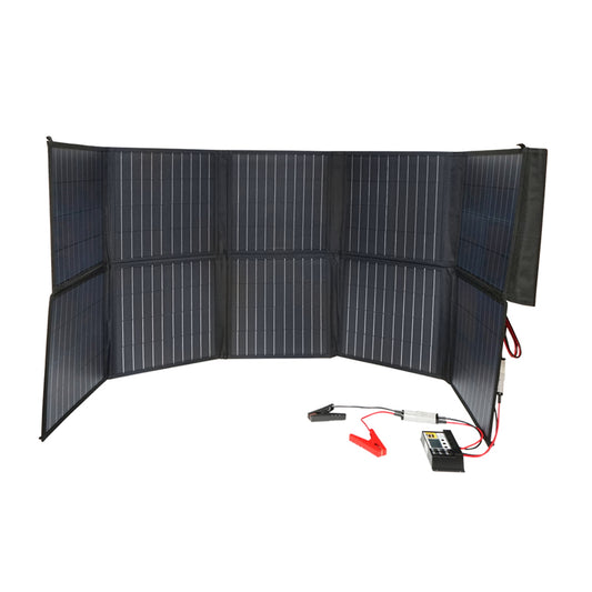 200W solar panel with voltage regulator 12/24V, 20A, 10 segments (370x370x70mm) portable suitcase type Breckner Germany