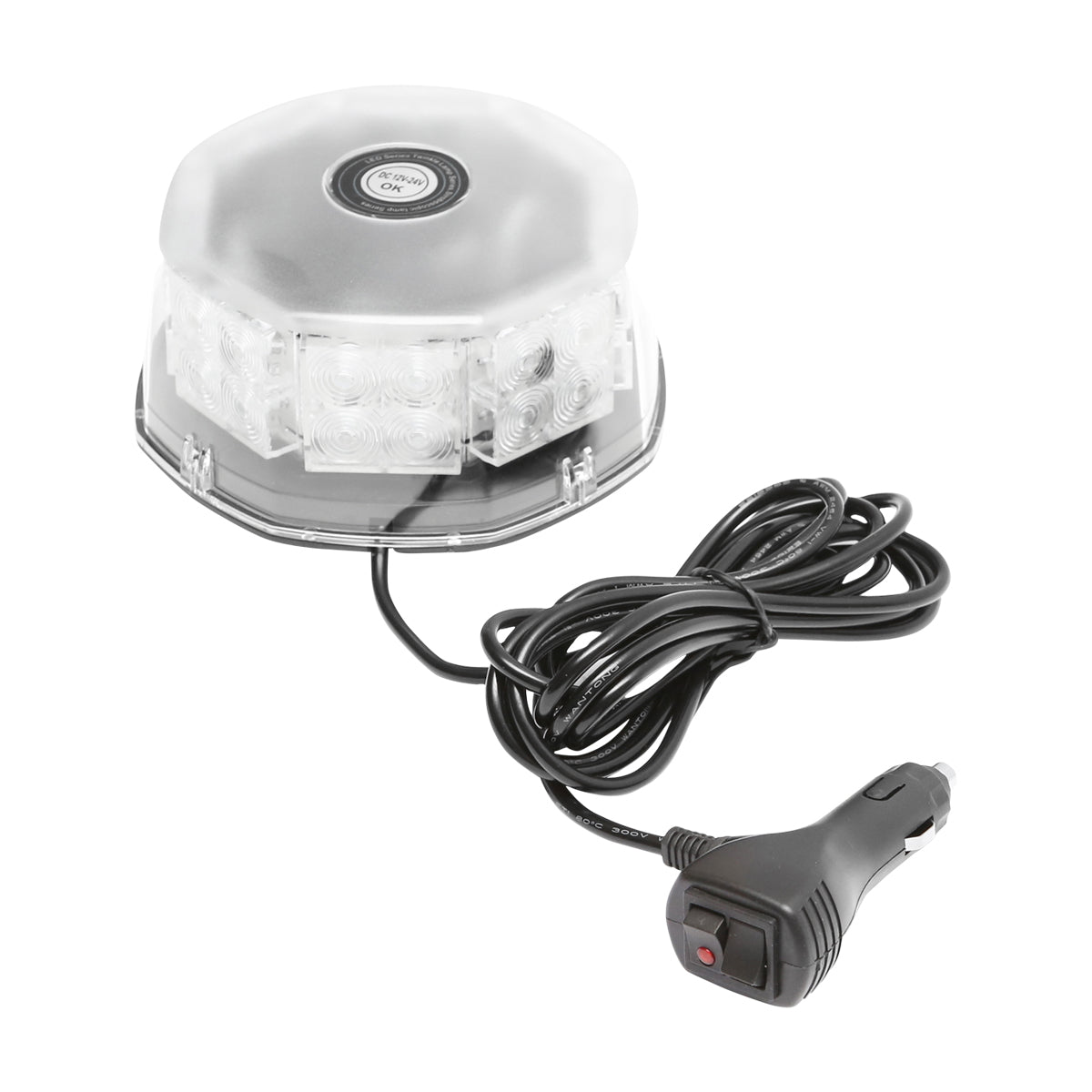 Round warning lamp, beacon with 32 SMD LED zones, yellow light, magnetic mounting, ON/OFF switch with light indicator, 12V/24V Breckner Germany