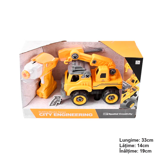 Remote-controlled crane toy construction vehicle that can be assembled DIY