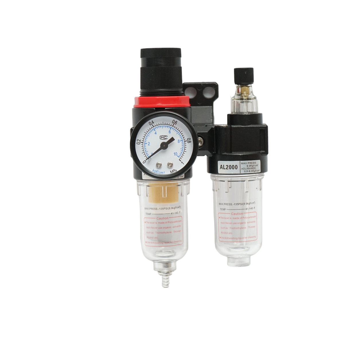 Air filter and lubricator with a maximum pressure regulator of 1 MPa, 1/4 connection