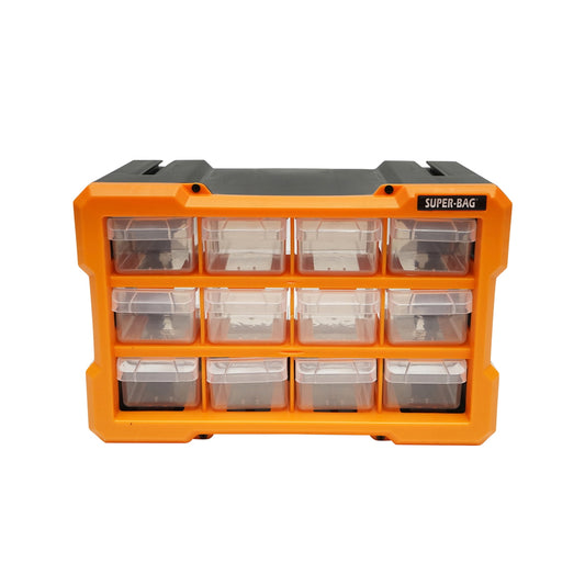 Modular yellow plastic storage box, 12 drawers 158x266x170mm Breckner Germany