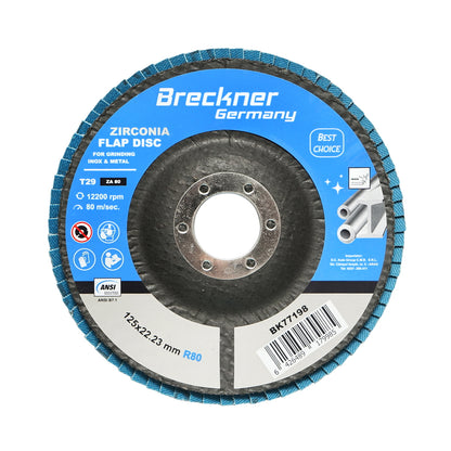 Zirconium abrasive grinding disc for cutting and polishing metal, stainless steel P80, 125mm Breckner Germany