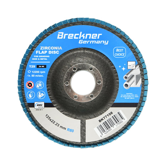 Zirconium abrasive grinding disc for cutting and polishing metal, stainless steel P80, 125mm Breckner Germany