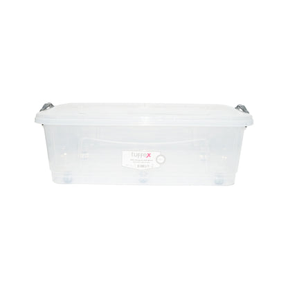 30L storage box with lid and wheels made of transparent plastic 630x400x200mm