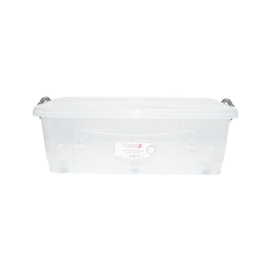 30L storage box with lid and wheels made of transparent plastic 630x400x200mm