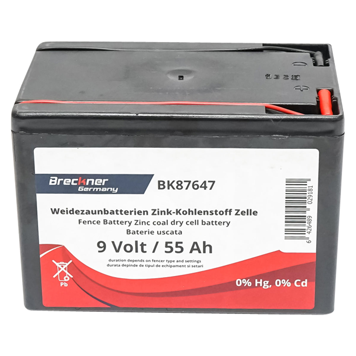 Dry battery (non-rechargeable) 9V 55Ah for electric fence Breckner Germany