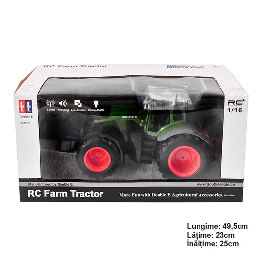 DoubleE RC 1:16 tractor toy with remote control, 2.4 GHz, lights, sounds, 25m range, 2.16 km/h speed