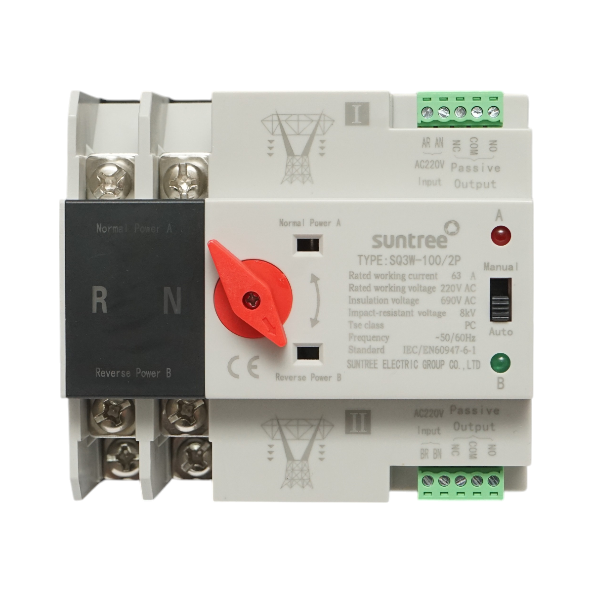 ATS switch 220V single-phase, automatic separator from network to generator ATS-2P-63A Suntree