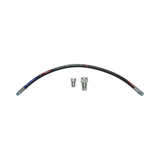 Certified pressure hose for hydraulic tensioners 70cm with fittings 1/2 + 3/8 and a mosquito valve.