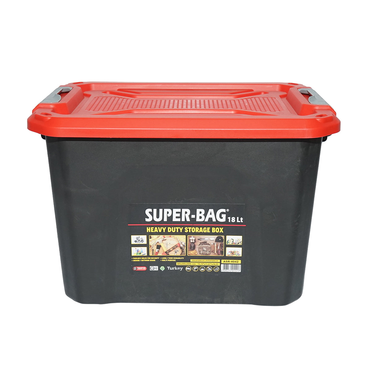 Box, heavy duty storage box 18L with lid, red 385x295x260mm Breckner Germany