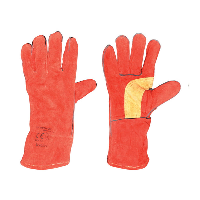 Red split leather welding gloves size 14 with finger lining Breckner Germany